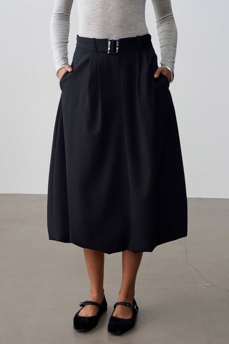 Hoge taille riem midi ballon rok - Image 4