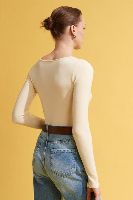 Slim Fit V-hals Geribbeld Brei Sweater - Image 3