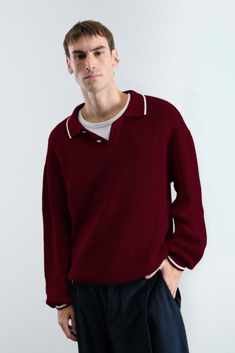 Heren Gestreepte Katoenen Polo Sweater - Image 2