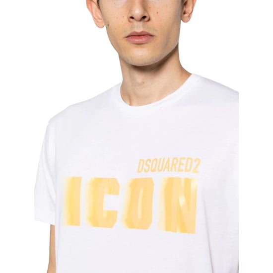 Dsquared2 Icon Geel Vervaging Print Wit Loose Fit T-shirt - Image 3