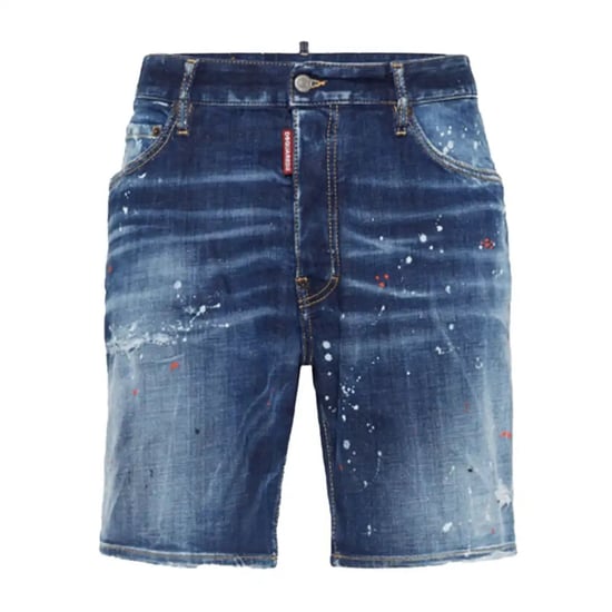 Dsquared2 Marineblauwe Denim Shorts Met Verfspatdesign - Image 1