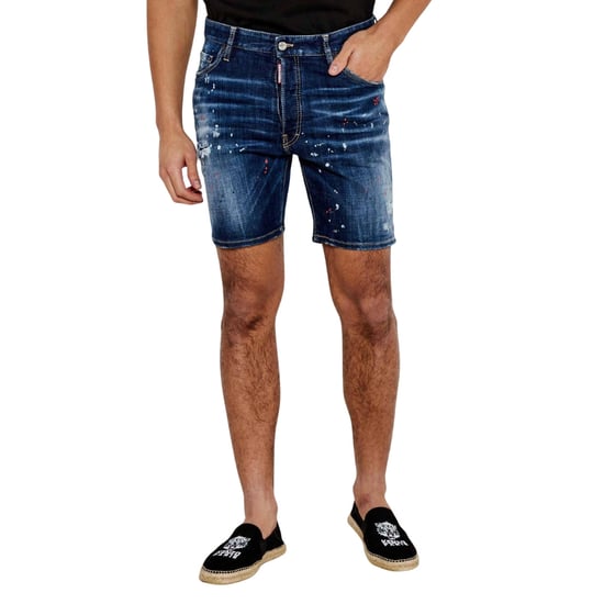 Dsquared2 Marineblauwe Denim Shorts Met Verfspatdesign - Image 3