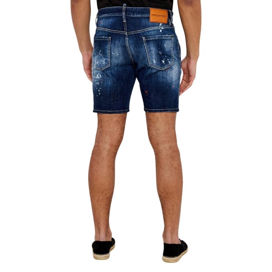 Dsquared2 Marineblauwe Denim Shorts Met Verfspatdesign - Image 4