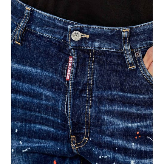 Dsquared2 Marineblauwe Denim Shorts Met Verfspatdesign - Image 5
