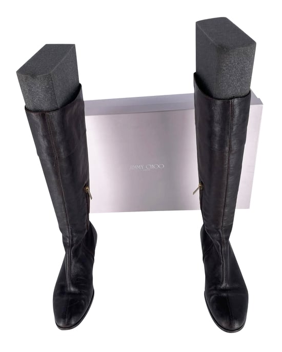 Jimmy Choo Londen Knielaarzen in Bruin Kalfsleer - Image 4