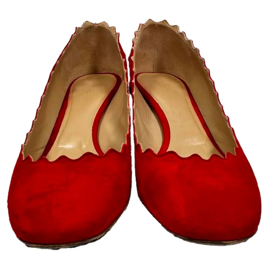 Chloé Lauren Scallop Blokhak Pumps in Rood Suède - Image 2