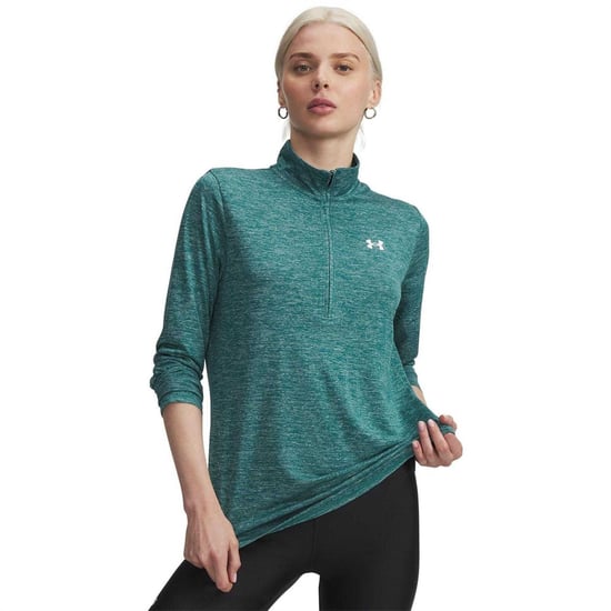 Under Armour Dames-top met halve rits en textuur (Groen) - Image 1