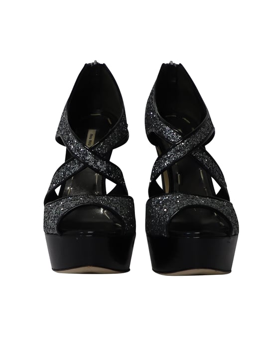 Miu Miu Platform Hakken in Zilveren Glitter - Image 2