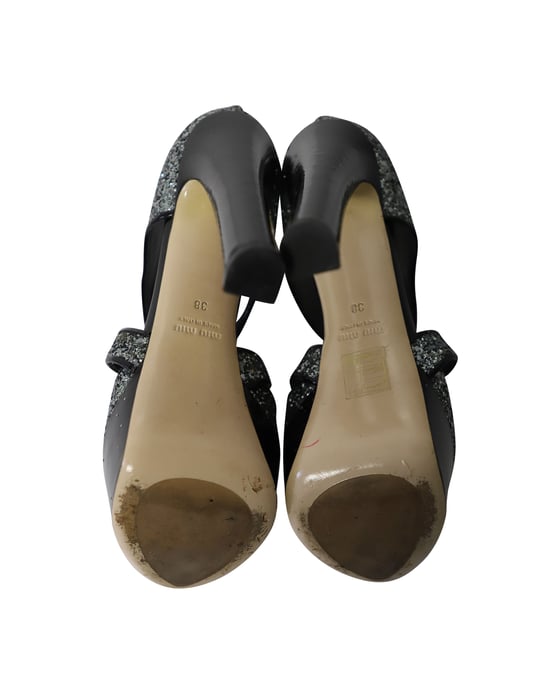 Miu Miu Platform Hakken in Zilveren Glitter - Image 5