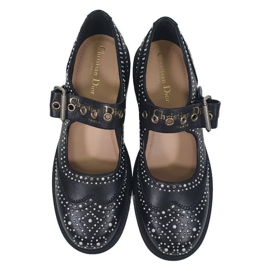 Dior D-Society Baby Versierde Mary Jane Flats in Zwart Leer - Image 5