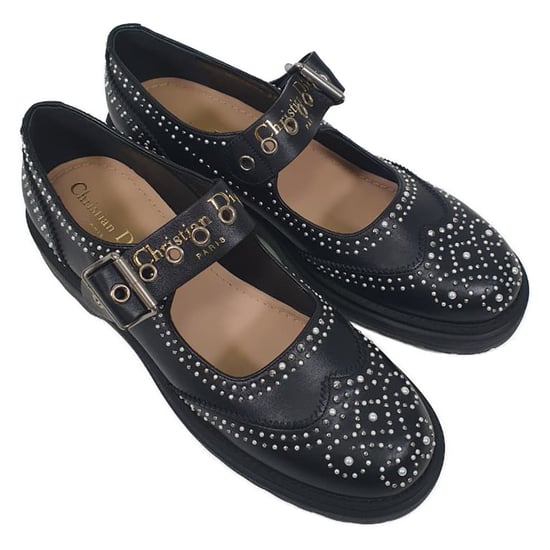 Dior D-Society Baby Versierde Mary Jane Flats in Zwart Leer - Image 6