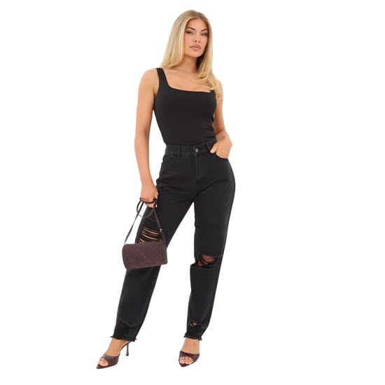 I Saw It First Dames/Dames Katoenen Denim Oma Jeans (Zwart) - Image 1