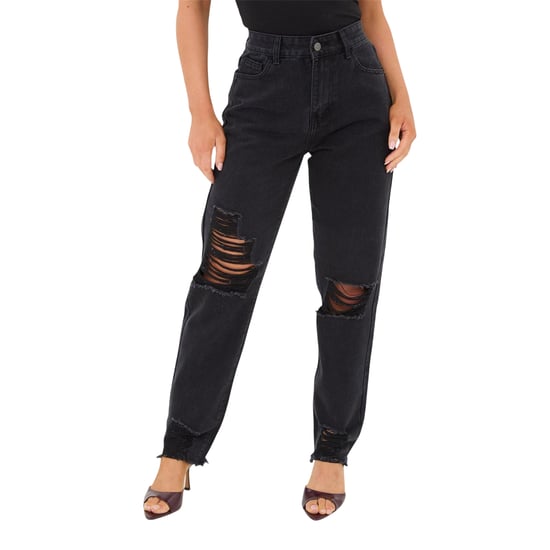 I Saw It First Dames/Dames Katoenen Denim Oma Jeans (Zwart) - Image 2
