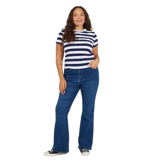 Brave Soul Damesjeans met wijde pijpen en hoge taille in grote maten (Middenblauw) - Image 1