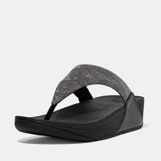Fit Flop Dames/Dames Lulu Glitz Toe Post Wedge Sandalen (Zwart) - Image 2