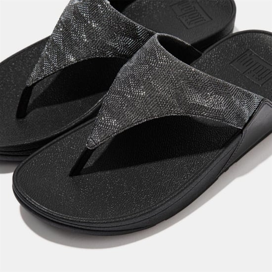 Fit Flop Dames/Dames Lulu Glitz Toe Post Wedge Sandalen (Zwart) - Image 5