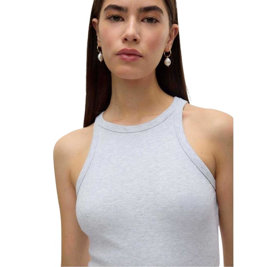 Vero Moda Dames-tanktop met geribde ronde hals en normale pasvorm (Lichtgrijs Melange) - Image 3