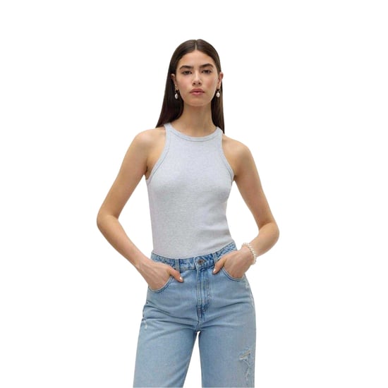 Vero Moda Dames-tanktop met geribde ronde hals en normale pasvorm (Lichtgrijs Melange) - Image 4