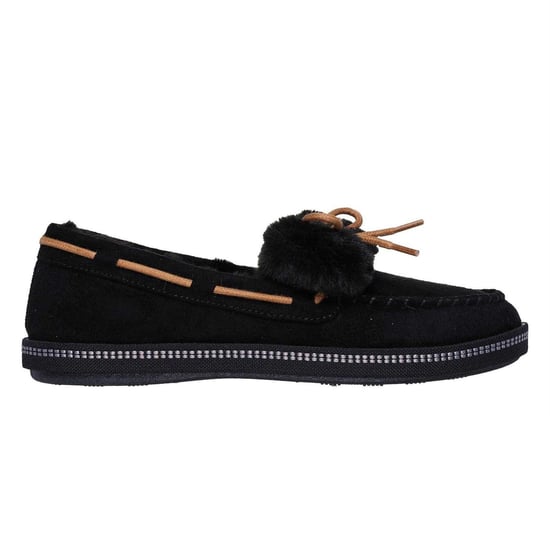 Skechers Moccasin-pantoffels voor dames met strik en rand van imitatiebont (Zwart) - Image 1