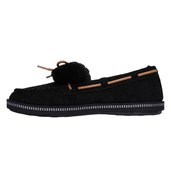 Skechers Moccasin-pantoffels voor dames met strik en rand van imitatiebont (Zwart) - Image 2