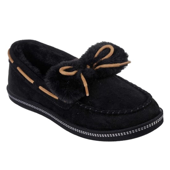 Skechers Moccasin-pantoffels voor dames met strik en rand van imitatiebont (Zwart) - Image 3
