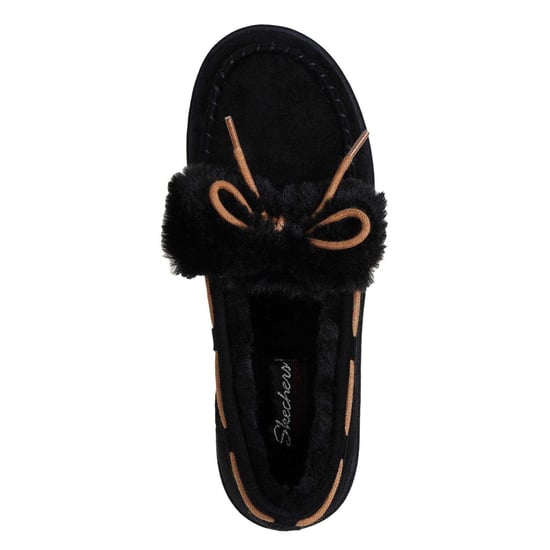 Skechers Moccasin-pantoffels voor dames met strik en rand van imitatiebont (Zwart) - Image 4