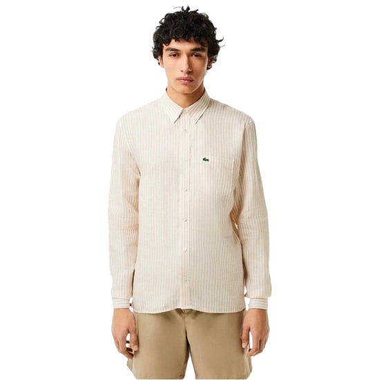 Lacoste Herenoverhemd van gestreept linnen met normale pasvorm en knoopsluiting (Wit) - Image 4