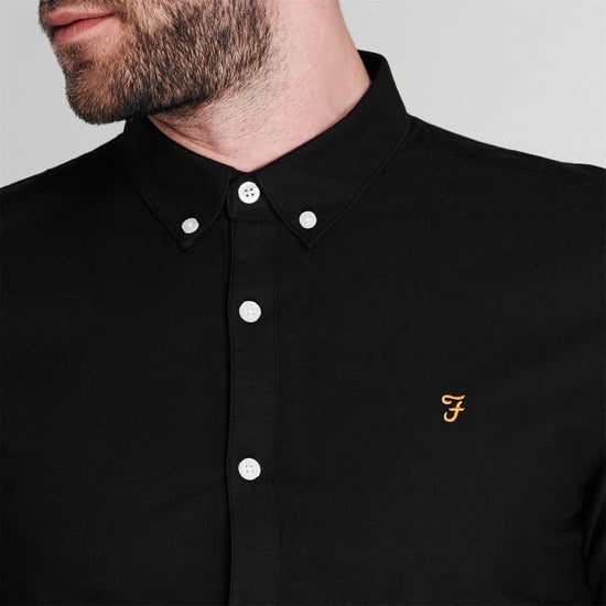 Farah Vintage Oxford-overhemd met lange mouwen en knoopsluiting voor heren (ZWART/GEEL) - Image 4