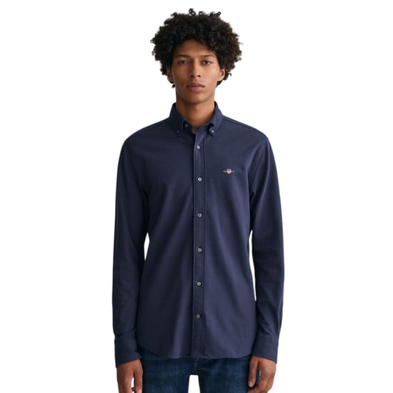 Gant Herenoverhemd van katoenpiqué met normale pasvorm en knoopsluiting (Marine) - Image 1