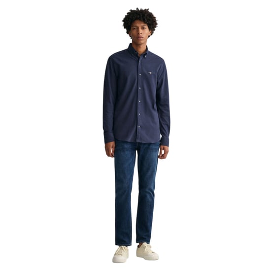Gant Herenoverhemd van katoenpiqué met normale pasvorm en knoopsluiting (Marine) - Image 4