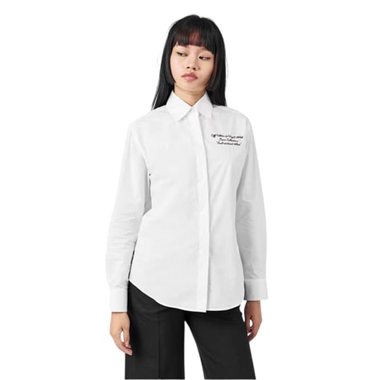 Off White Geborduurd normaal shirt met lange mouwen voor volwassenen (Wit, Zwart) - Image 1