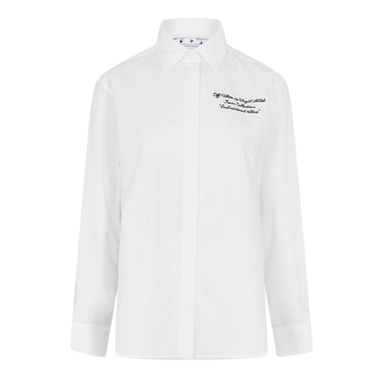 Off White Geborduurd normaal shirt met lange mouwen voor volwassenen (Wit, Zwart) - Image 2