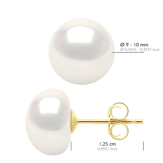 Oorbellen Geel Goud - Echte Gecultiveerde Zoetwaterparels Knop 9-10 mm - Image 2
