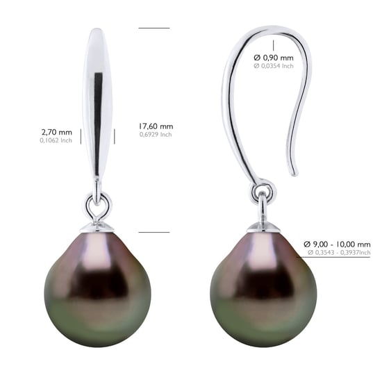 Oorbellen van 925 Zilver en Echte Gecultiveerde Tahiti-Parels 9-10 mm - Image 2
