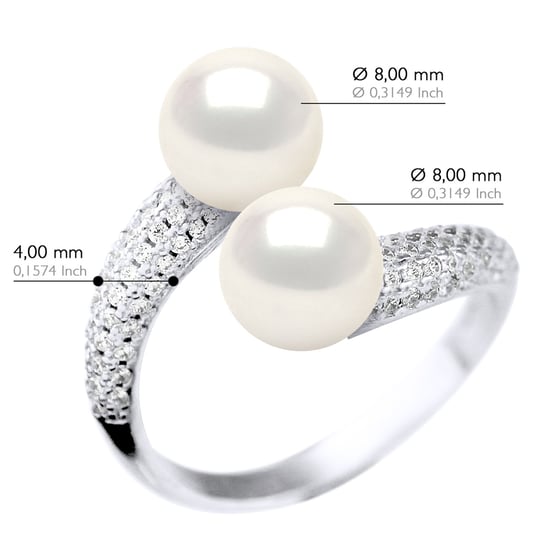 Ring You & Me Jewelry - 2 Real Cultured Freshwater Pearls Round 8-9 mm - Image 2