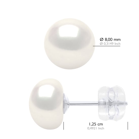 Oorbellen Wit Goud - Echte Gecultiveerde Zoetwaterparels Knop 8-9 mm - Image 2