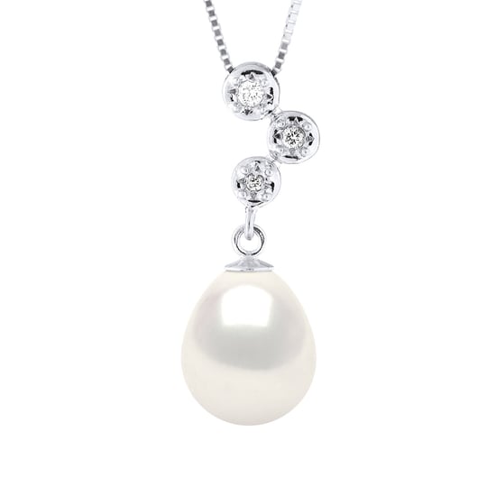 Halsketting Sieraden Diamanten 0,06 Cts - Kwaliteit HSI Witgoud en Echte Cultuurzoetwaterparel Peer 9-10 mm - Image 1