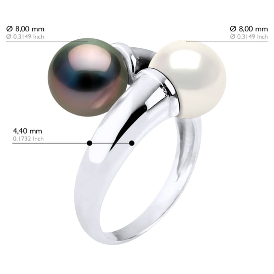 Ring U & Ik Prestige van Zilver 925 Geverfd met Rhodium, versierd met Echte Gecultiveerde Tahitiaanse Parel en FRESHWATERKLEUR NATUURLIJK WIT - 8-9 mm - Image 2