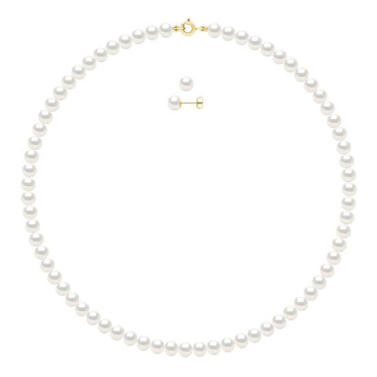 Set bestaande uit: Ketting van echte gekweekte zoetwaterparels semi rond 6-7 mm - Image 1