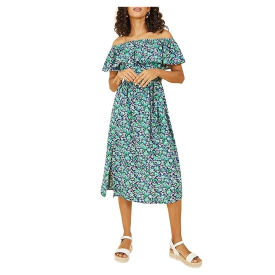 Yumi Midi-jurk voor dames met kleine bloemenprint en blote schouders (Groen) - Image 1
