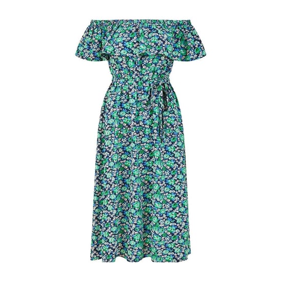 Yumi Midi-jurk voor dames met kleine bloemenprint en blote schouders (Groen) - Image 2
