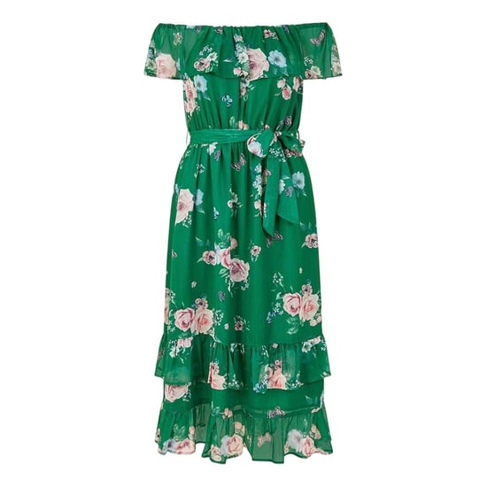 Yumi Midi-jurk met bloemenprint en blote schouders voor dames (Groen) - Image 1