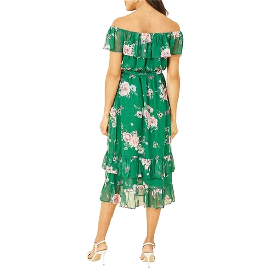 Yumi Midi-jurk met bloemenprint en blote schouders voor dames (Groen) - Image 2