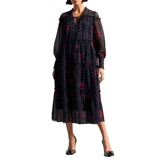 Ted Baker Midi-jurk met ruches voor dames (Zwart) - Image 1