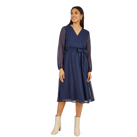 Mela London Dobby-jurk met stippen voor dames (Marine) - Image 3