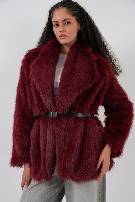 Lange Overmaat Faux Bont Jas met Riem - Image 1