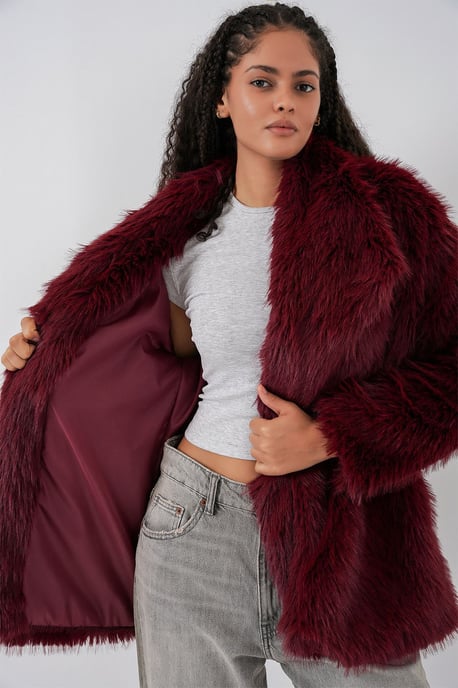 Lange Overmaat Faux Bont Jas met Riem - Image 4