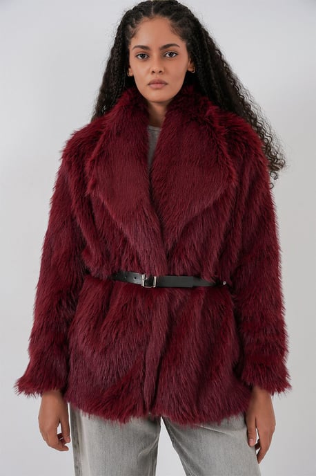 Lange Overmaat Faux Bont Jas met Riem - Image 5