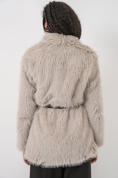 Lange Overmaat Faux Bontjas Met Ceintuur - Image 6