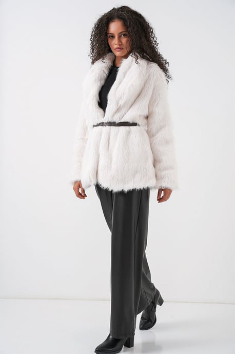 Lang Oversized Nepbont Jas Met Ceintuur - Image 2